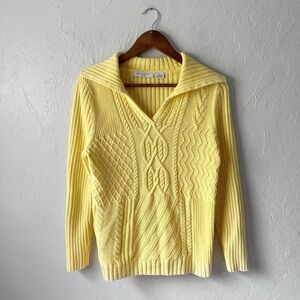 Vintage Yellow Thick Knit Preppy Old Money Coquette Coastal Long Sleeve Sweater